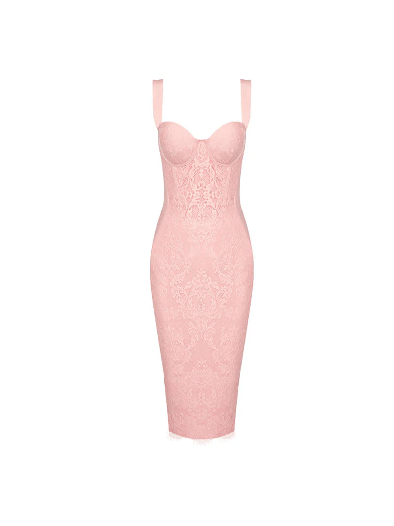 Finbar Lace Bandage Dress In Pink