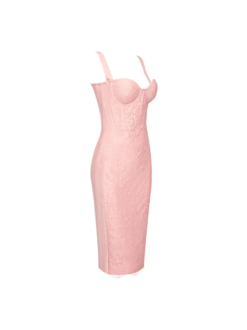 Finbar Lace Bandage Dress In Pink