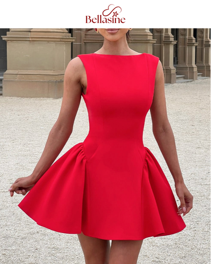 Yalina Solid Sleeveless - Elegant Backless A Line Party Dress