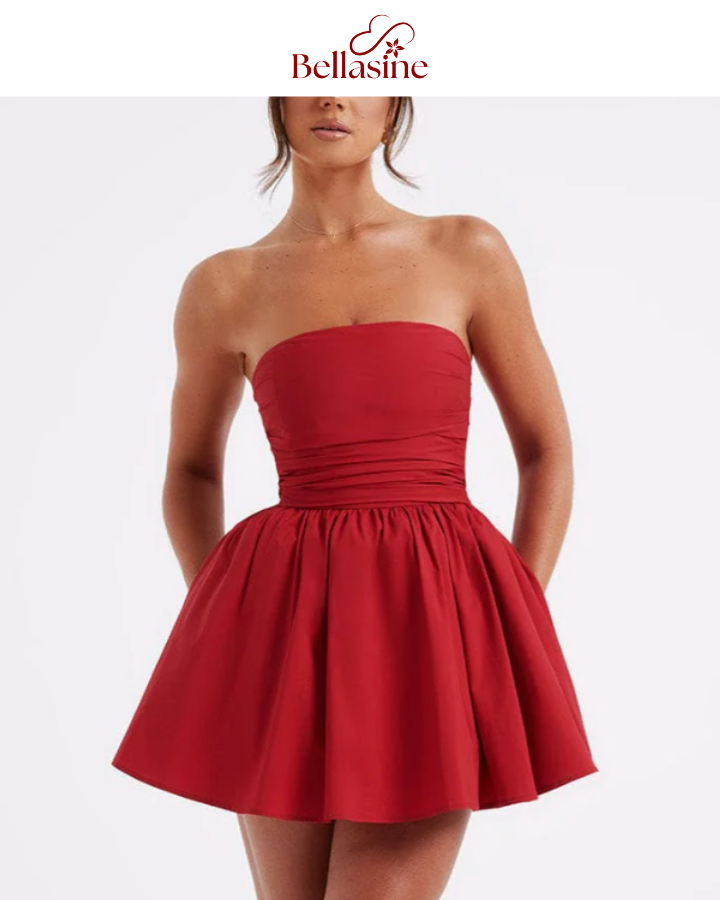 Katrina Mini Dress - Strapless Bow A-Line Waist Dress