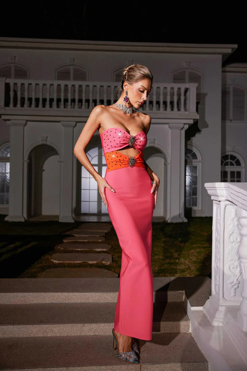 Oriole Crystal Cutout Bandage Dress