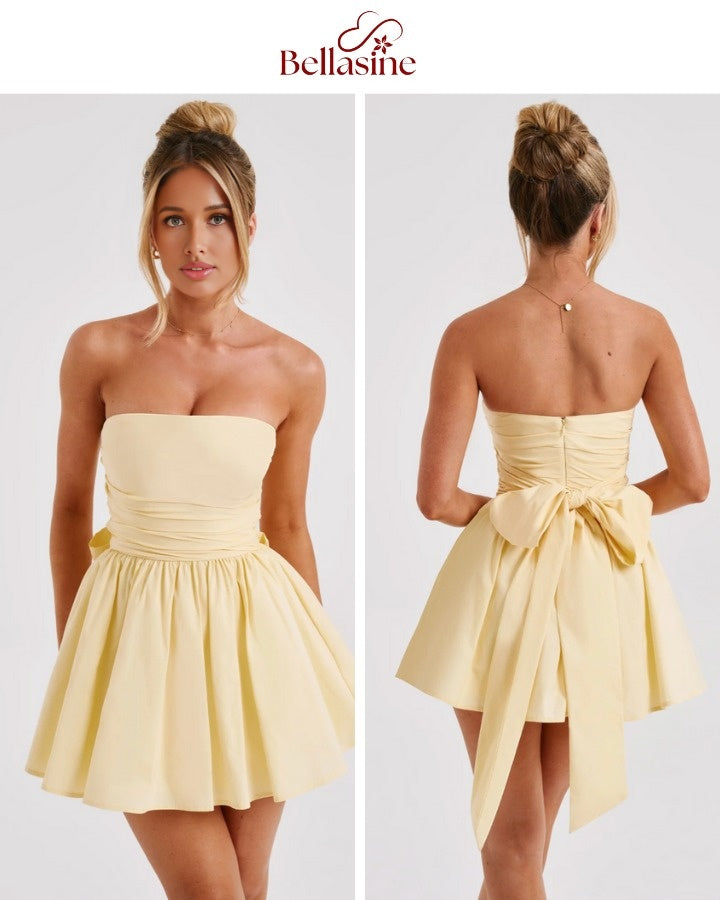 Katrina Mini Dress - Strapless Bow A-Line Waist Dress