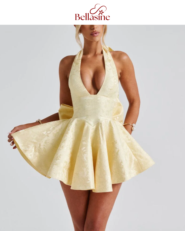 Madeline Party Dresses - Jacquard Bow Waist Wrap A-line Dress