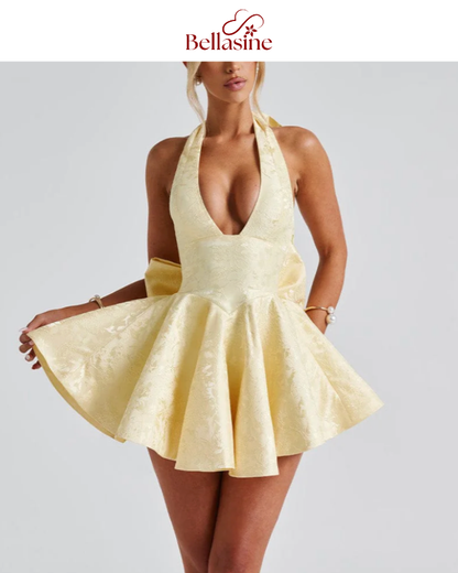 Madeline Party Dresses - Jacquard Bow Waist Wrap A-line Dress