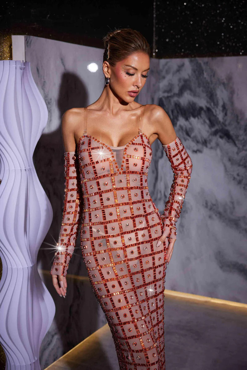 Kieran Rhinestone Mesh Maxi Dress