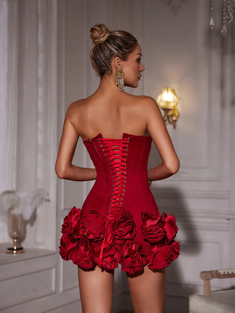 Birtin Strapless Flower Mini Dress