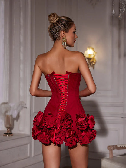 Birtin Strapless Flower Mini Dress