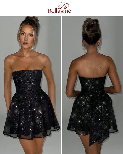 Katrina Mini Dress - Strapless Bow A-Line Waist Dress