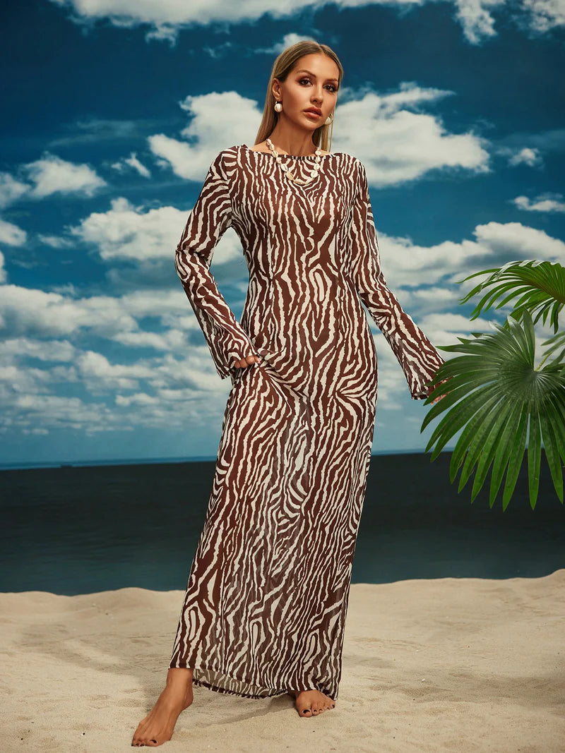 Cecily Long Sleeve Rose Printed Maxi Dress