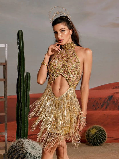 Tobin Sequin Fringe Metallic Dress