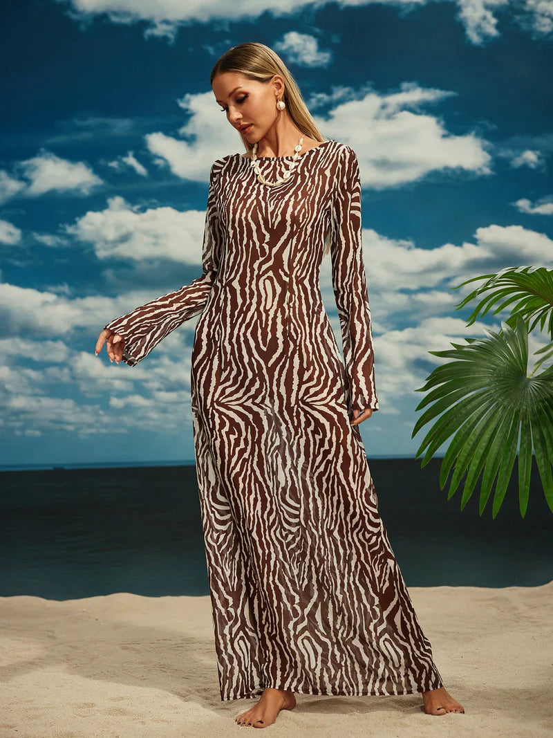 Cecily Long Sleeve Rose Printed Maxi Dress