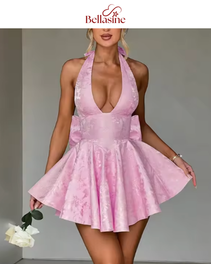Madeline Party Dresses - Jacquard Bow Waist Wrap A-line Dress