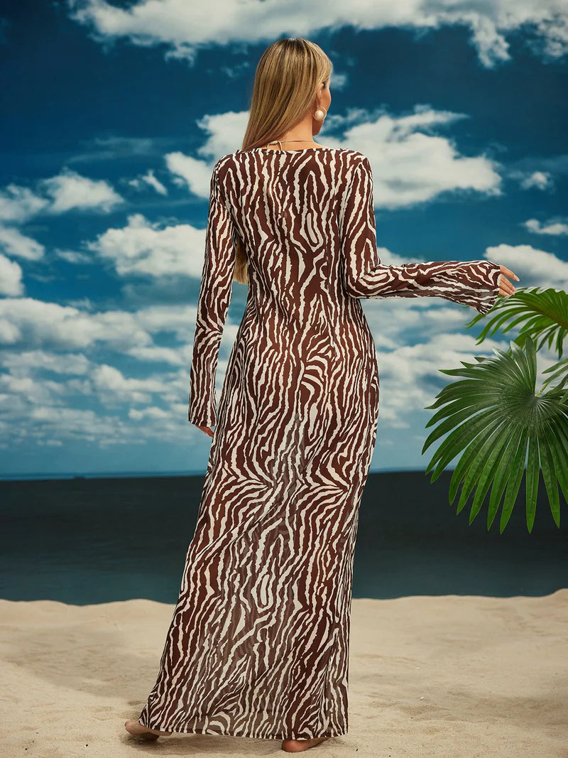 Cecily Long Sleeve Rose Printed Maxi Dress