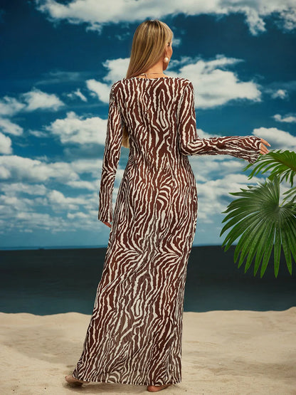 Cecily Long Sleeve Rose Printed Maxi Dress