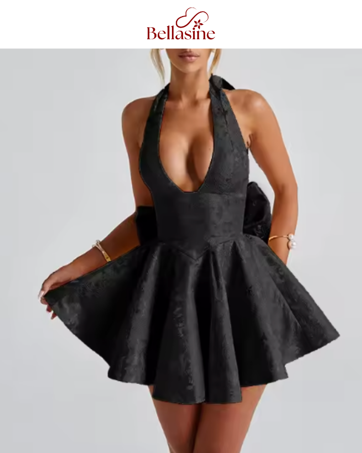 Madeline Party Dresses - Jacquard Bow Waist Wrap A-line Dress