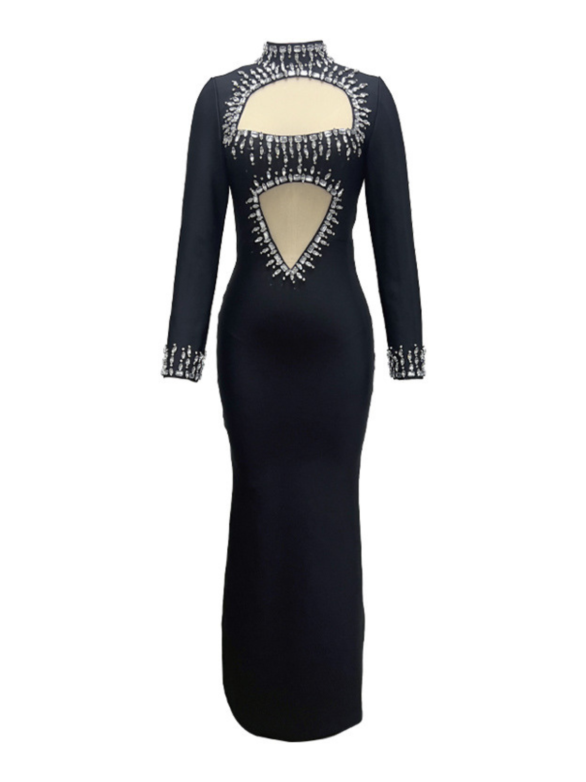 Abena High Neck Rhinestone Bandage Maxi Dress