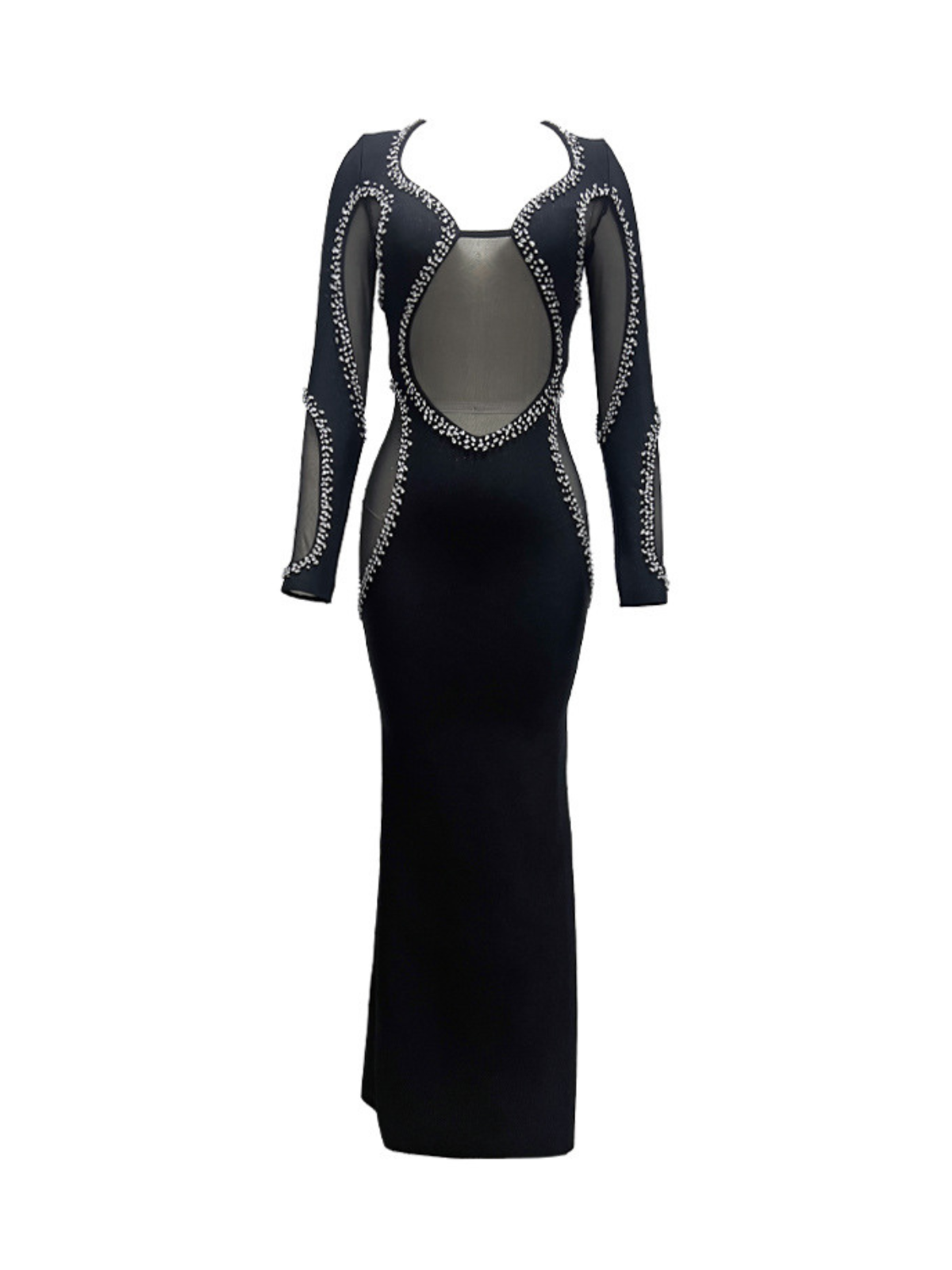 Abeytu Long Sleeve Crystal Bandage Maxi Dress