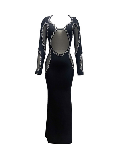 Abeytu Long Sleeve Crystal Bandage Maxi Dress