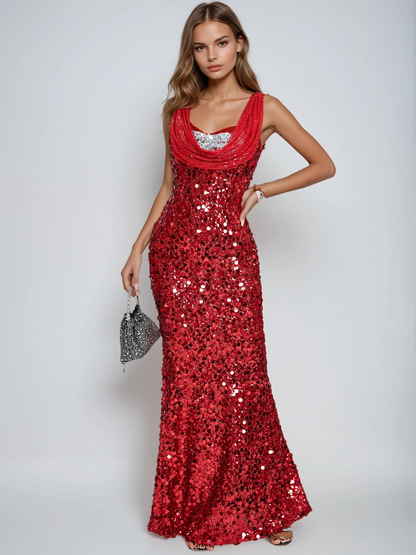 Adnan Plunge Neck Sequin Maxi Dress