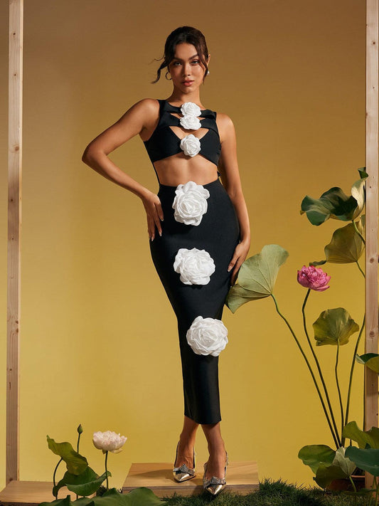 Atreyu Sleeveless Flower Cutout Bandage Midi Dress