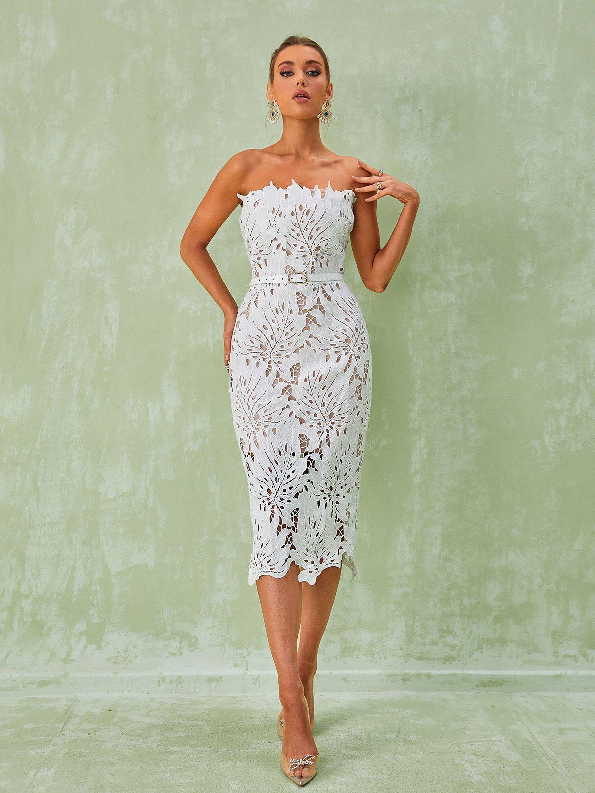 Despina White Lace Midi Dress