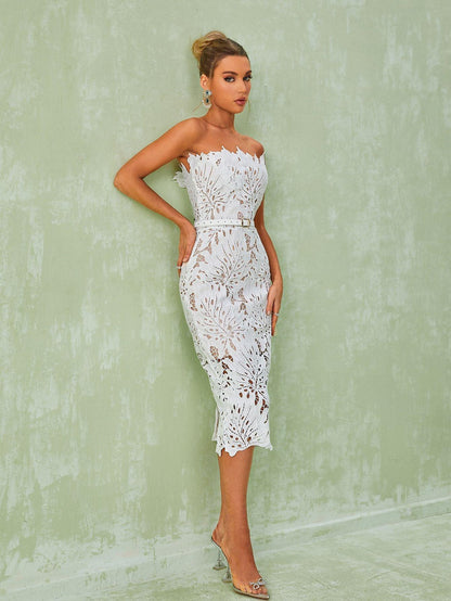 Despina White Lace Midi Dress