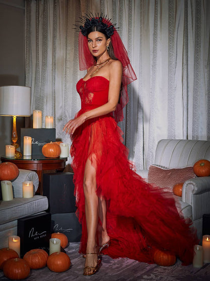 Dorothy Tulle Maxi Dress In Red