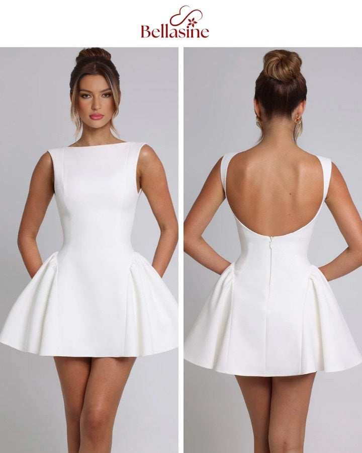 Yalina Solid Sleeveless - Elegant Backless A Line Party Dress