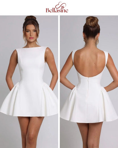Yalina Solid Sleeveless - Elegant Backless A Line Party Dress