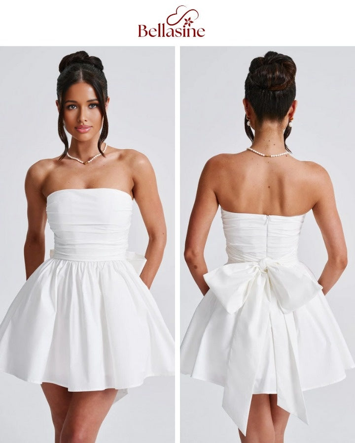 Katrina Mini Dress - Strapless Bow A-Line Waist Dress