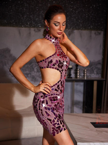 Grisha Acrylic Embellished Cutout Mini Dress