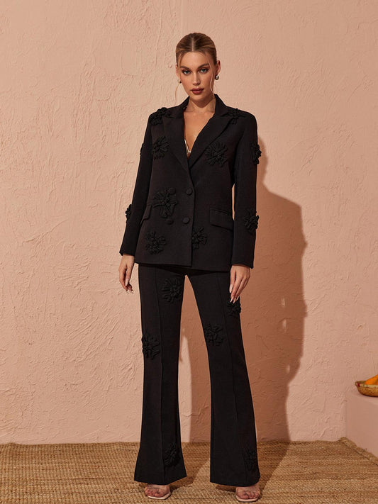 Indiana Floral Embellished Blazer Set In Black