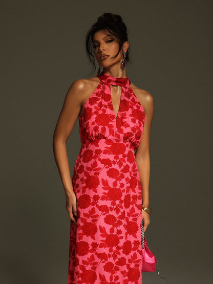 Jacki Halterneck Floral Cutout Midi Dress