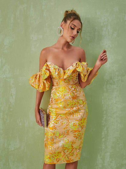 Kore Off Shoulder Jacquard Midi Dress