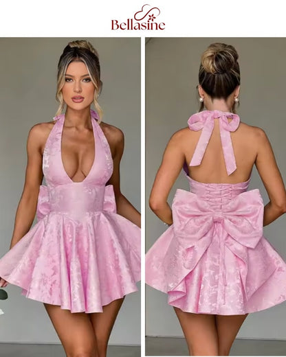 Madeline Party Dresses - Jacquard Bow Waist Wrap A-line Dress