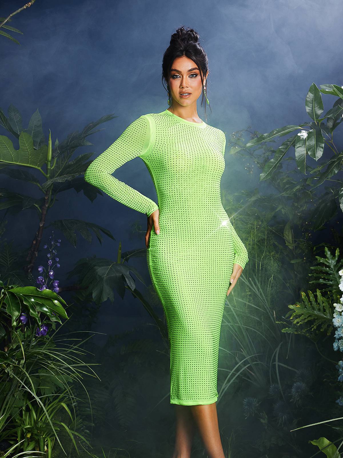 Neriah Crystal Embellished Midi Dress In Green