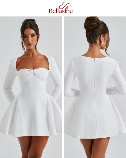 Megan Mini Dress - Long Flare Sleeves Patchwork A-Line Mini Dress