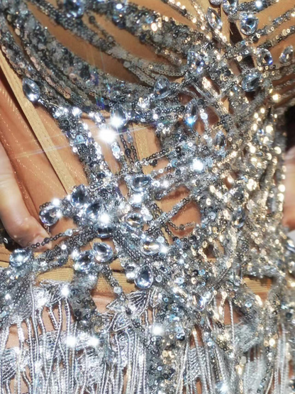 Safiya Strapless Rhinestone Midi Dress