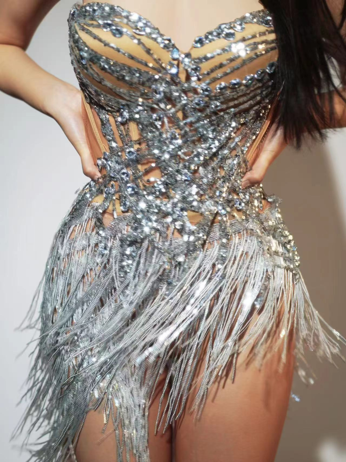 Safiya Strapless Rhinestone Midi Dress