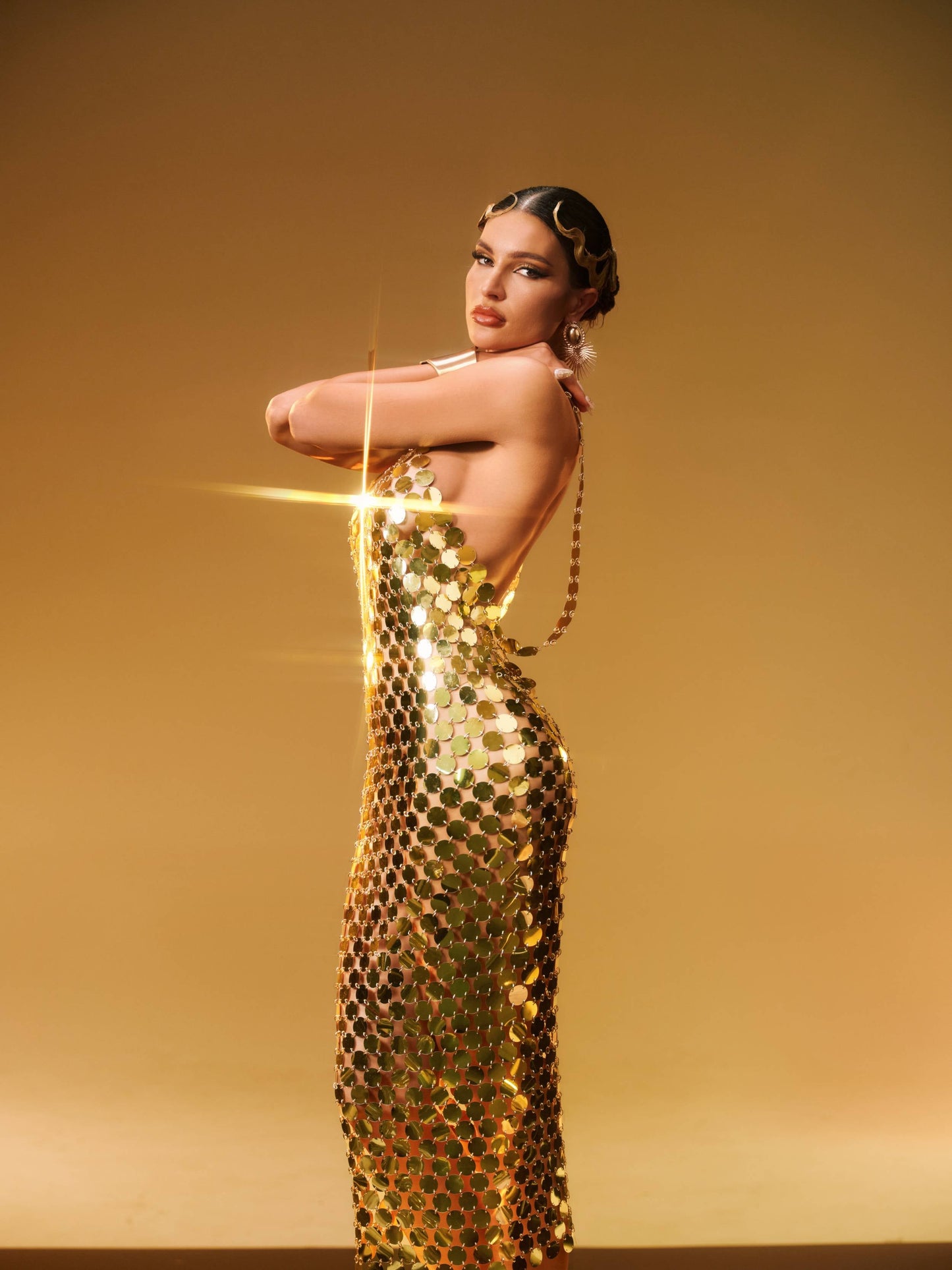 Stephanie Spaghetti Acrylic Chainmail Midi Dress