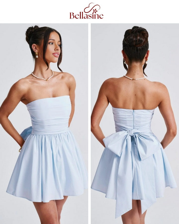 Katrina Mini Dress - Strapless Bow A-Line Waist Dress