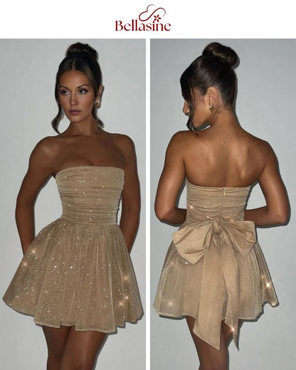 Katrina Mini Dress - Strapless Bow A-Line Waist Dress