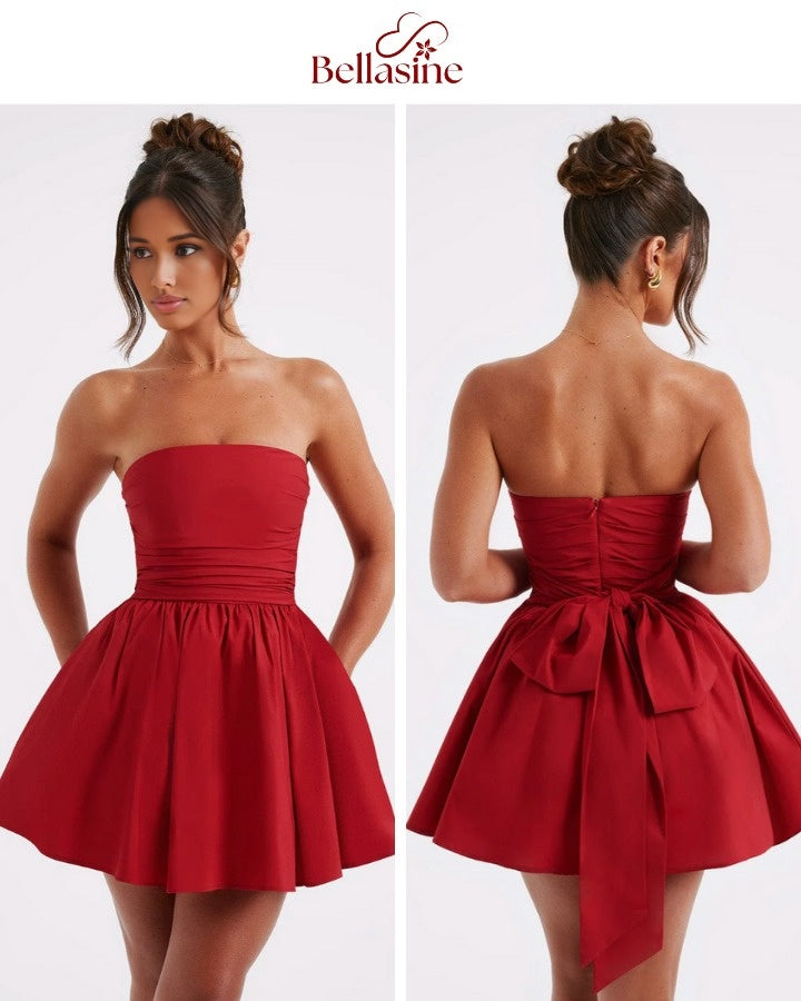 Katrina Mini Dress - Strapless Bow A-Line Waist Dress